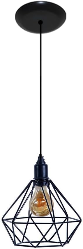 Kit com 02 Luminarias Pendente Aramado Modelo Diamante (Preto) - Imagem 2