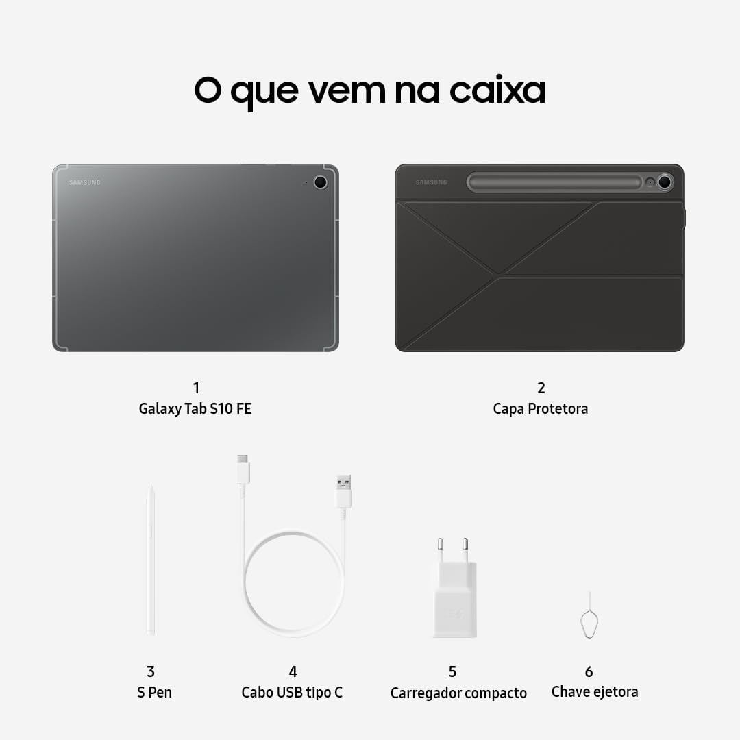 Tablet Samsung Galaxy Tab S10 FE, Cinza, 128GB, 8GB RAM, Tela Imersiva de 10.9" 90Hz, Camera Traseira de 13MP, Câmera Frontal de 12MP Ultra Wide, Wifi 6, IP68, Android 15 - Imagem 4