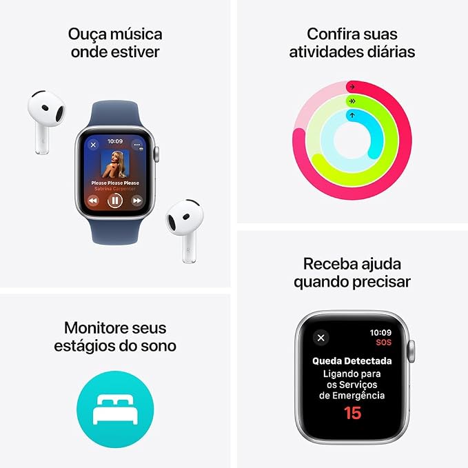 Apple Watch SE GPS • Caixa estelar de alumínio – 44 mm • Pulseira esportiva estelar – P/M - Imagem 3