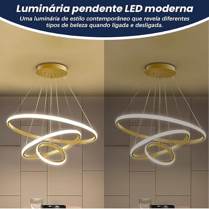 Luminaria de Teto Led, 3 Cores Plafon Luz de Led Sobrepor, Lustre Para Sala Branco Quente e Frio Banheiro Quarto Escritório 127-220V (Americano) - Imagem 4