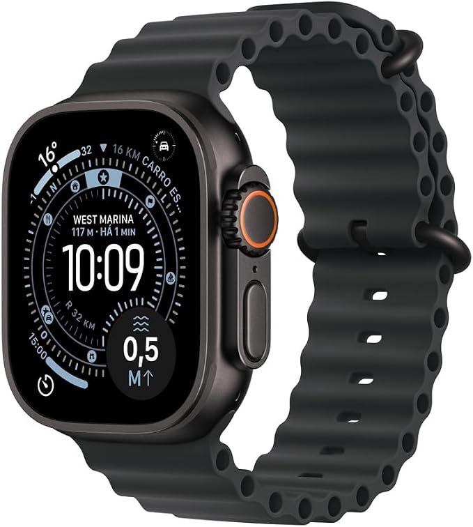 Apple Watch Ultra 3 GPS + Cellular, Caixa em titânio preto de 49 mm com Bracelete Ocean preta