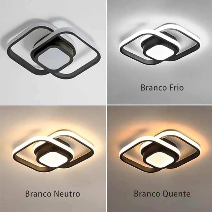 Luminária de Teto Led Moderna,Plafon Teto Pendente Led Sobrepor 3 Cores,Luz de Led Branco Quente e Frio Banheiro Quarto Escritório (Quadrado) - Imagem 4