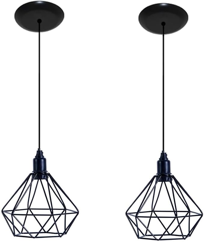 Kit com 02 Luminarias Pendente Aramado Modelo Diamante (Preto)