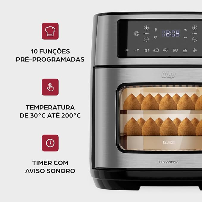 Air Fryer Oven 12 Litros Digital WAP Dois Andares Antiaderente 127v - Imagem 3
