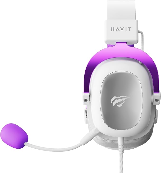 Havit Headphone Fone de Ouvido H2002d Purple, Gamer, com Microfone, Falante 53mm, Plug 3, 5mm: compatível com XBOX ONE e PS4, HAVIT, HV-H2002d Cor Roxo e Branco - Imagem 3