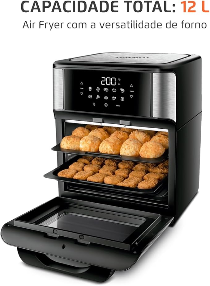 MONDIAL Fritadeira Air Fryer Forno Oven 12L, Preto/Inox, 2000W, 220V - AFON-12L-BI - Imagem 2