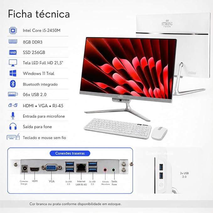PC All In One Basic AM 21,5" Intel i5 8GB RAM 256GB SSD Full HD Bluetooth com Teclado e Mouse sem Fio L2F - Imagem 2