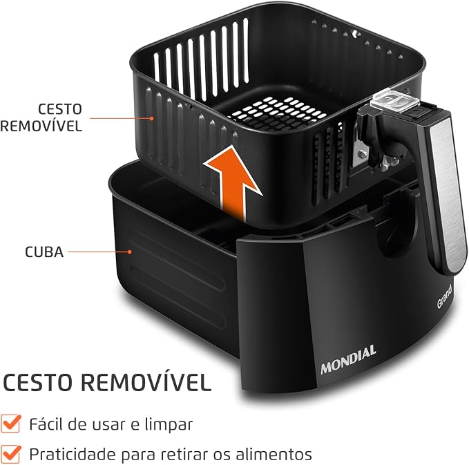 MONDIAL Fritadeira Sem Óleo Grand Family Inox - 5L, 127V, Preto, 1900W - AFN-50-BI - Imagem 3