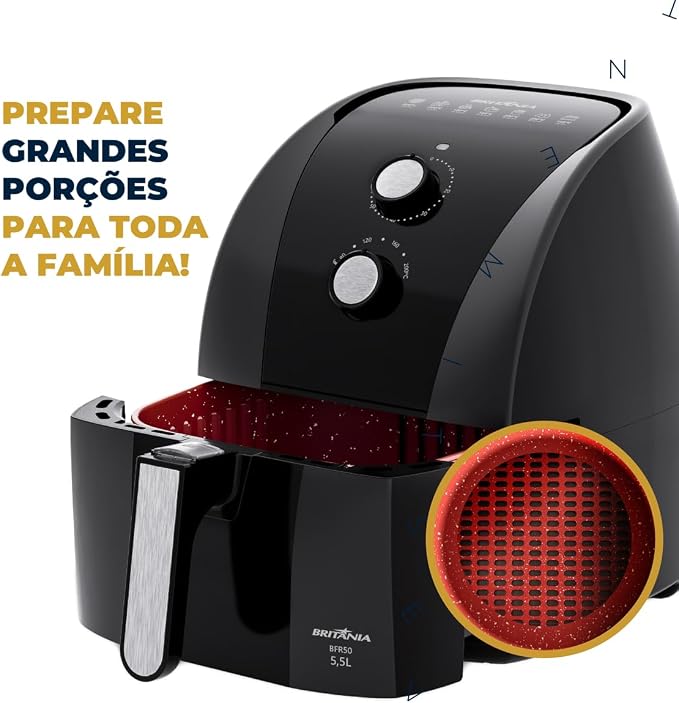 Fritadeira Air Fryer Britânia 5,5L 1500W BFR50 Redstone 220V - Imagem 3