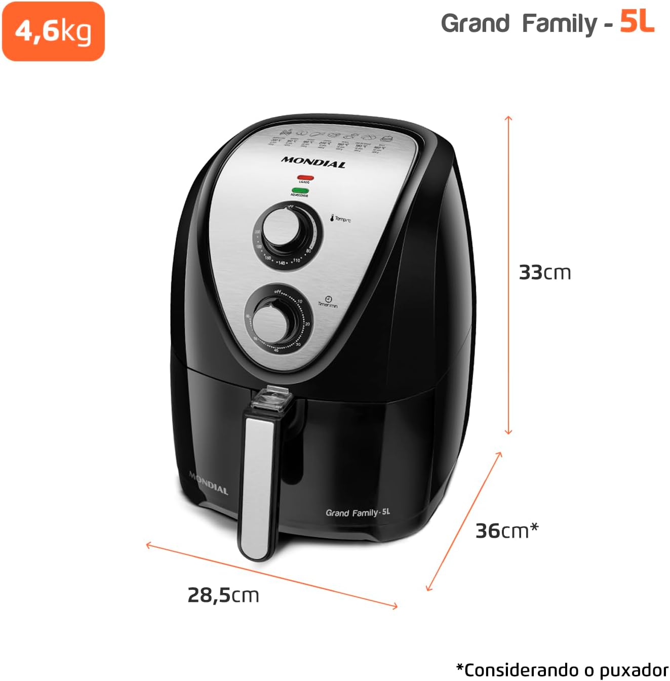 MONDIAL Fritadeira Sem Óleo Grand Family Inox - 5L, 127V, Preto, 1900W - AFN-50-BI - Imagem 4