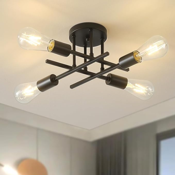 BEMMY Luminária de Teto, Luminária Pendente De 4 Cabeças Preto, Luminária Pendente De Teto Regulável 85-265V Iluminação de 3 Tons(Lâmpada Não Incluída)