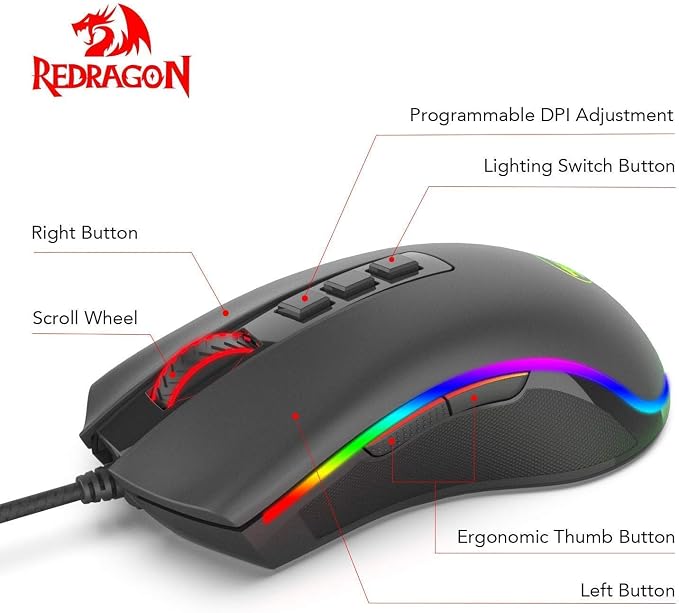 Mouse Gamer Redragon Cobra V3 Preto RGB PMW3327 10000DPI M711 V3 - Imagem 2