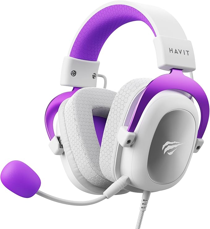 Havit Headphone Fone de Ouvido H2002d Purple, Gamer, com Microfone, Falante 53mm, Plug 3, 5mm: compatível com XBOX ONE e PS4, HAVIT, HV-H2002d Cor Roxo e Branco - Imagem 2