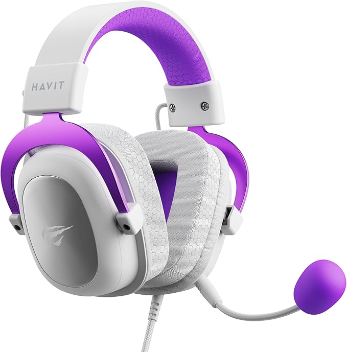 Havit Headphone Fone de Ouvido H2002d Purple, Gamer, com Microfone, Falante 53mm, Plug 3, 5mm: compatível com XBOX ONE e PS4, HAVIT, HV-H2002d Cor Roxo e Branco - Imagem 4