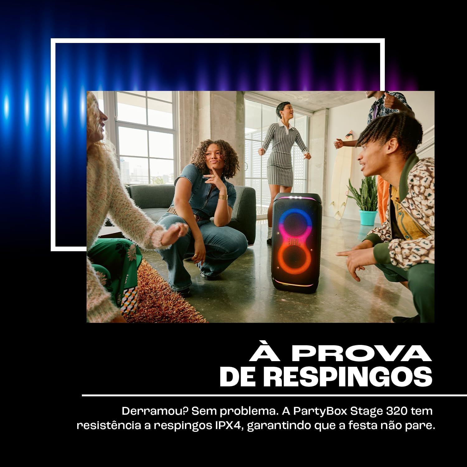 JBL, Caixa de Som, PartyBox Stage 320, Bluetooth, Portátil, Show de Luzes, À Prova de Respingos - 240W RMS - Preta - Imagem 2