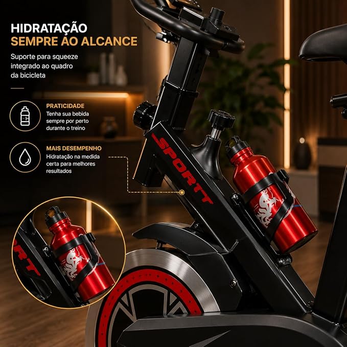Bicicleta Ergométrica Bike Spinning Bike Treino em Casa Academia Exercícios Cardio e Emagrecimento Design Confortável e Ajustável Vertical Silenciosa Ideal para Casa Linha Rhead Red High Premium - Imagem 5