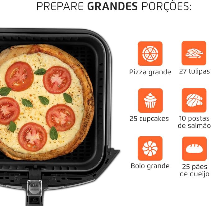 MONDIAL Fritadeira Sem Óleo Air Fryer 8L, Preto/Inox, 1900W, 220V - AFN-80-BI - Imagem 3