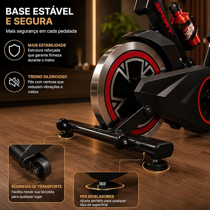 Bicicleta Ergométrica Bike Spinning Bike Treino em Casa Academia Exercícios Cardio e Emagrecimento Design Confortável e Ajustável Vertical Silenciosa Ideal para Casa Linha Rhead Red High Premium - Imagem 2