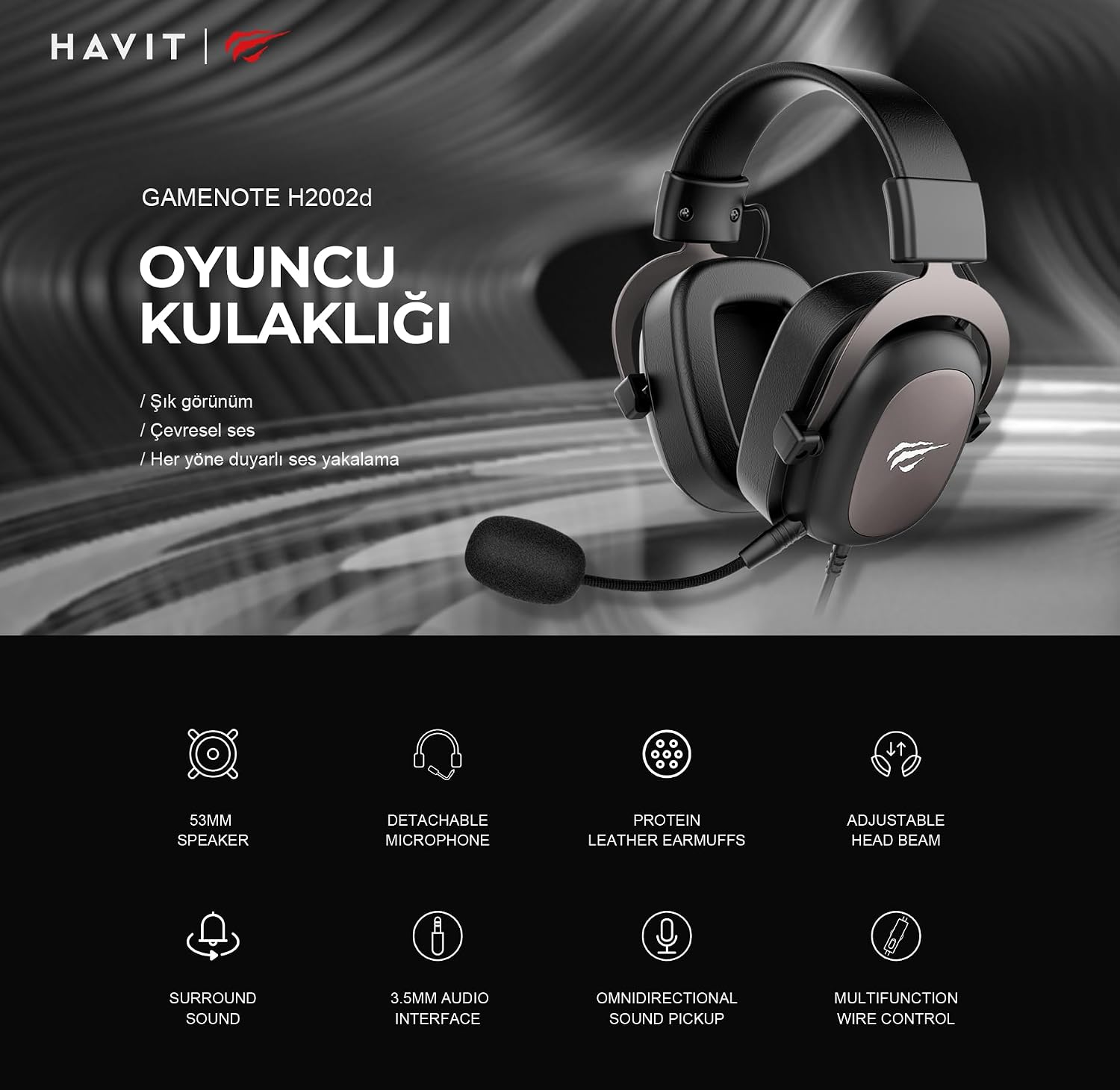 Havit Headphone Fone de Ouvido H2002d, Gamer, com Microfone, Falante 53mm, Plug 3, 5mm: compatível com XBOX ONE e PS4, HAVIT, HV-H2002d - Imagem 4