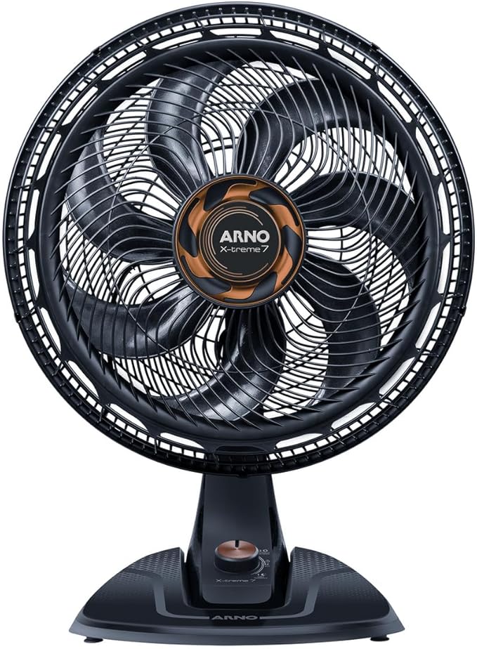 Ventilador de Mesa Arno X-TREME 7 Cinza 40cm VE71, 150W, 7 Pás, 3 Velocidades, Oscilação 80º, Power Zone, Modo Noturno Silencioso, 220V