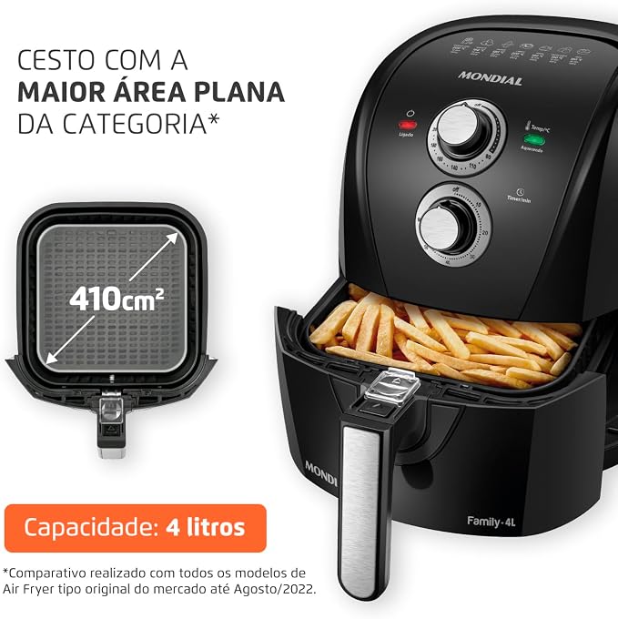 MONDIAL Fritadeira Sem Óleo Air Fryer 4L, Preto/Prata, 1500W, 220V - AFN-40-BFS - Imagem 2