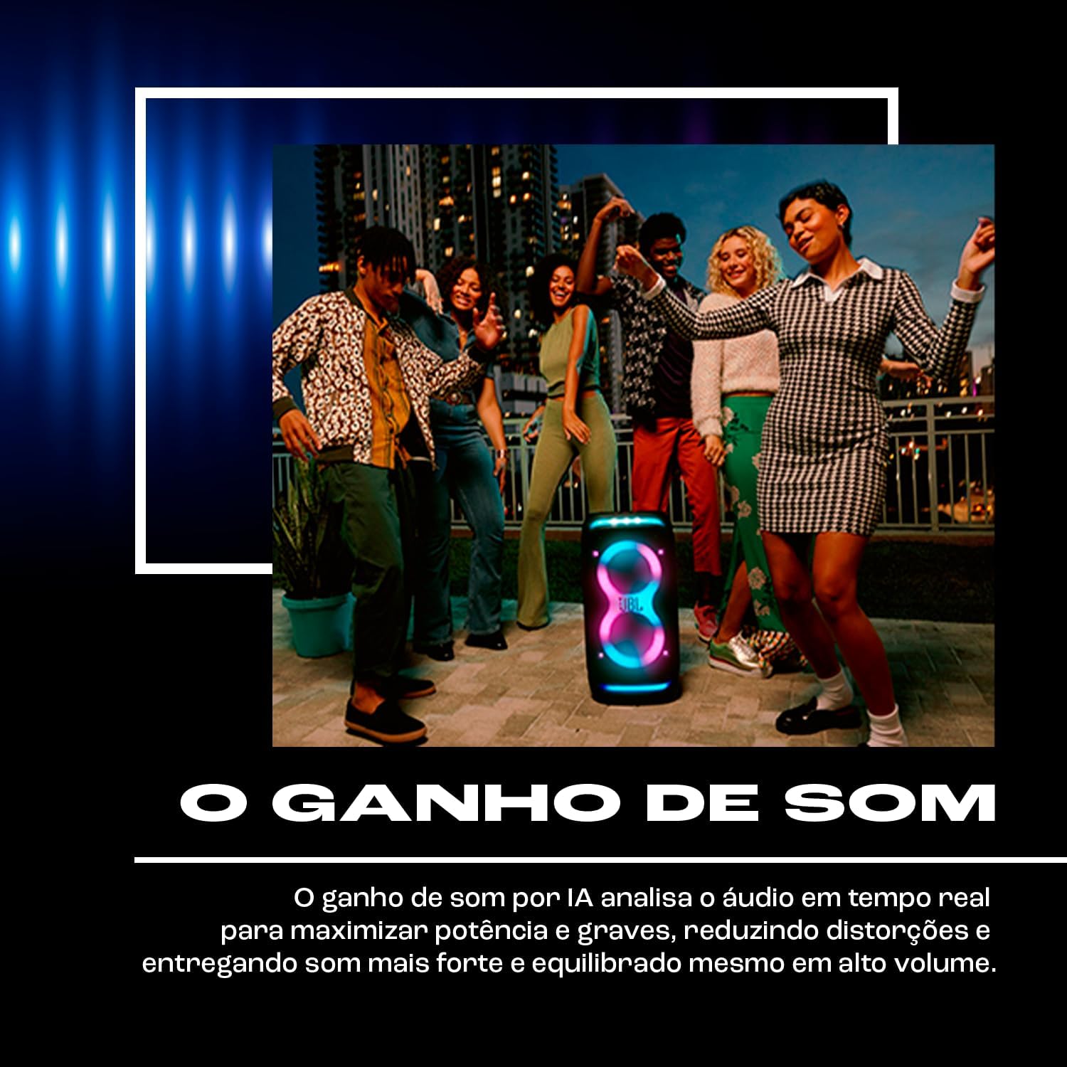 JBL, Caixa de Som, PartyBox Stage 320, Bluetooth, Portátil, Show de Luzes, À Prova de Respingos - 240W RMS - Preta - Imagem 6
