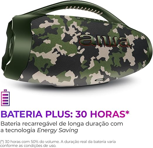 Caixa de Som Boombox Plus AIWA BBS-01-GR 200W BT 30H IP66 USB Verde BOOMBOX AWS-BBS-01-GR BIVOLT - Imagem 4