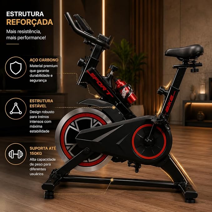Bicicleta Ergométrica Bike Spinning Bike Treino em Casa Academia Exercícios Cardio e Emagrecimento Design Confortável e Ajustável Vertical Silenciosa Ideal para Casa Linha Rhead Red High Premium - Imagem 3