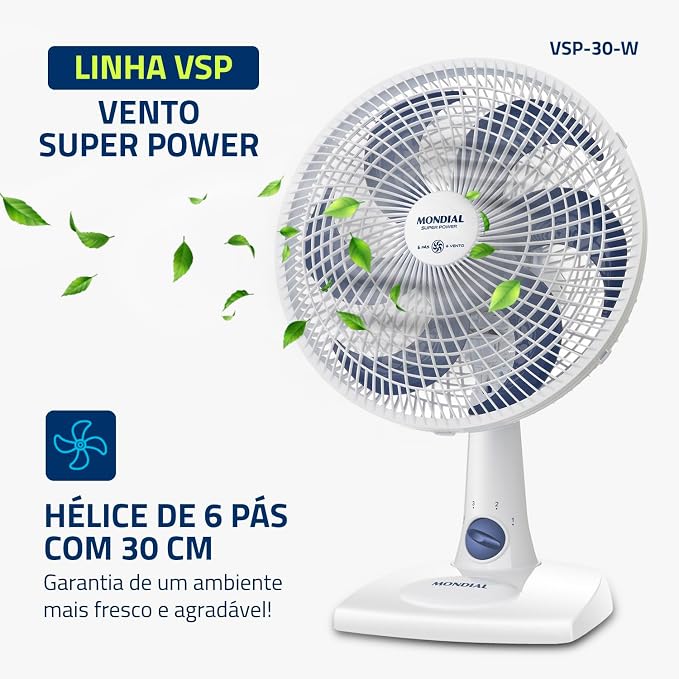MONDIAL Ventilador de Mesa 220V, 30cm, 6 pás, Super Power - VSP-30-W - Imagem 2