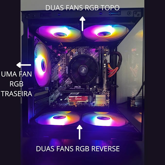 PC Gamer Ryzen 7 5700G, Placa mãe A520M, 16GB DDR4 3200MHz, SSD 480GB, Fonte 600W 80 Plus Bronze, Gabinete Aquario com 5 Fans RGB - Imagem 2