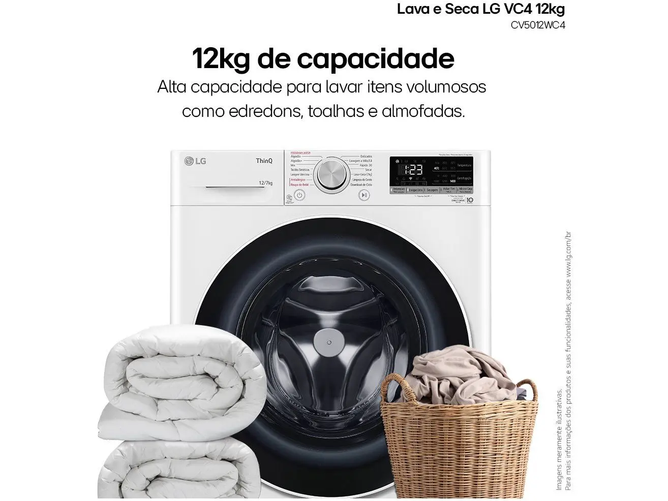 Lava e Seca LG 12kg Smart VC4 CV5012WC4 com Inteligência Artificial Água Quente e Fria Branca 110/220V - Imagem 4