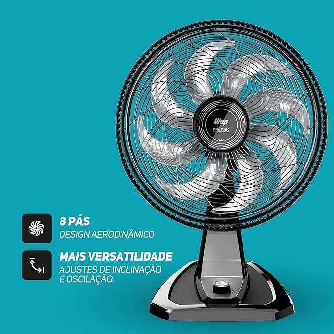 WAP Ventilador de Mesa e Parede 50cm FLOW TURBO, com Tecnologia Silenciosa e Econômica, 8 Pás e 3 Velocidades, 180W 127V - Imagem 4