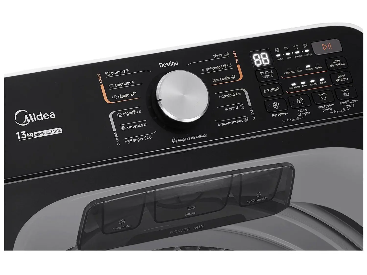 Lavadora de Roupas Midea 13kg Cesto Inox 13 Programas de Lavagem Branca Wave Agitator 110/220V - Imagem 5