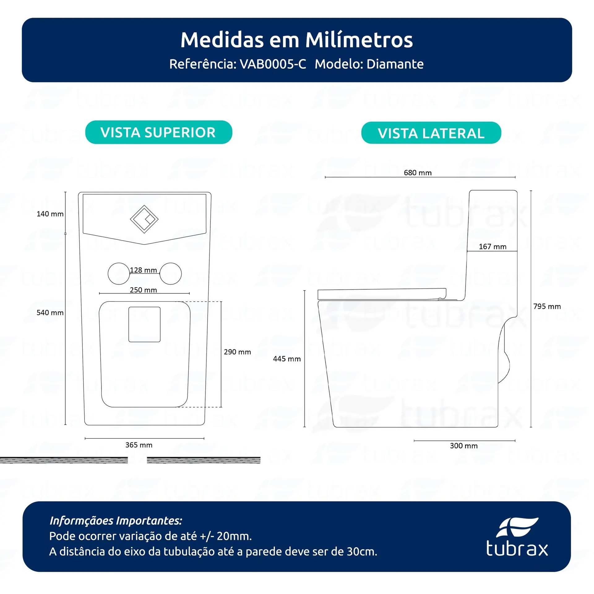 Vaso Sanitário Monobloco Completo - Caixa Acoplada Privada modelo Diamante Tubrax - Imagem 2