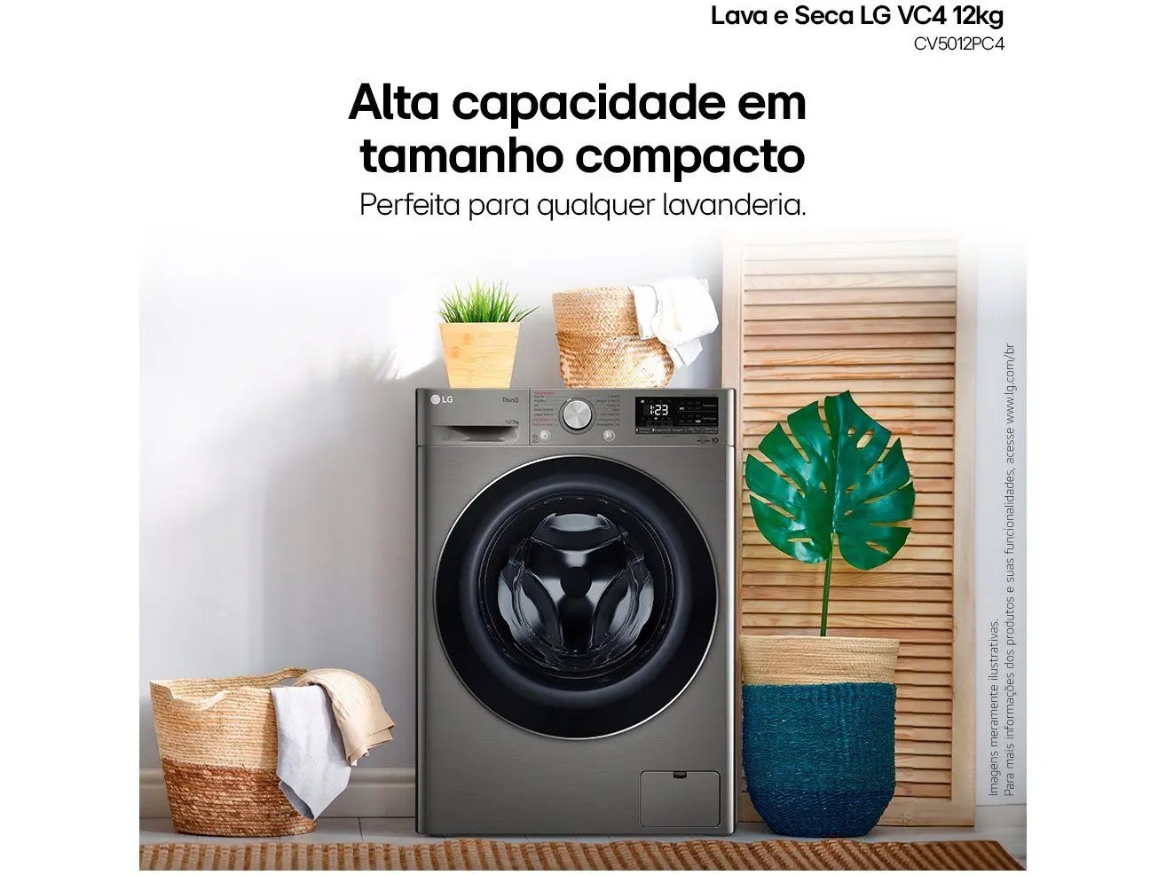 Lava e Seca LG 12kg Smart VC4 CV5012PC4 com Inteligência Artificial Água Quente e Fria Prata 110/220V - Imagem 2