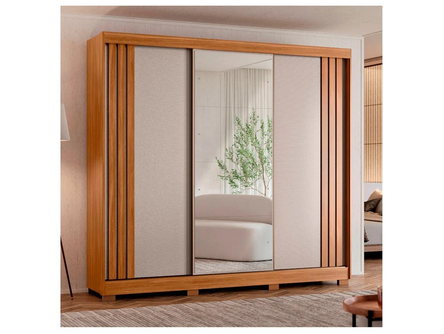 Guarda-roupa Casal com Espelho 3 Portas de Correr 6 Gavetas Demóbile Lille - Imagem 2