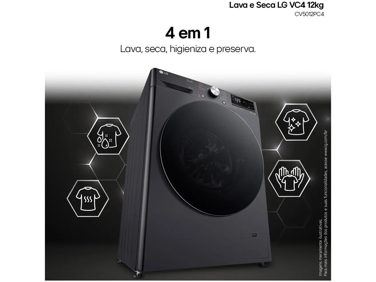 Lava e Seca LG 12kg Smart VC4 CV5012PC4 com Inteligência Artificial Água Quente e Fria Prata 110/220V - Imagem 5