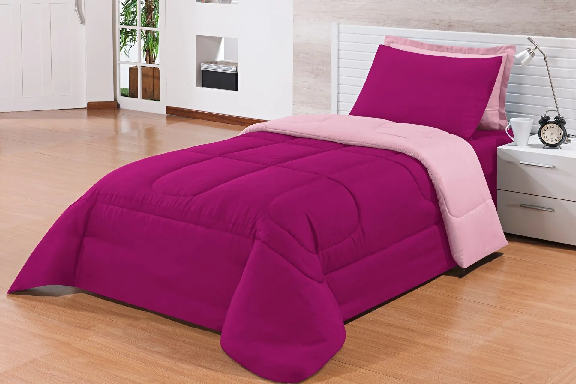 Edredom Solteiro Box 2,20x1,60 Gramatura da Manta 120gr/m2 Pink com Rosa - DAVY ENXOVAIS