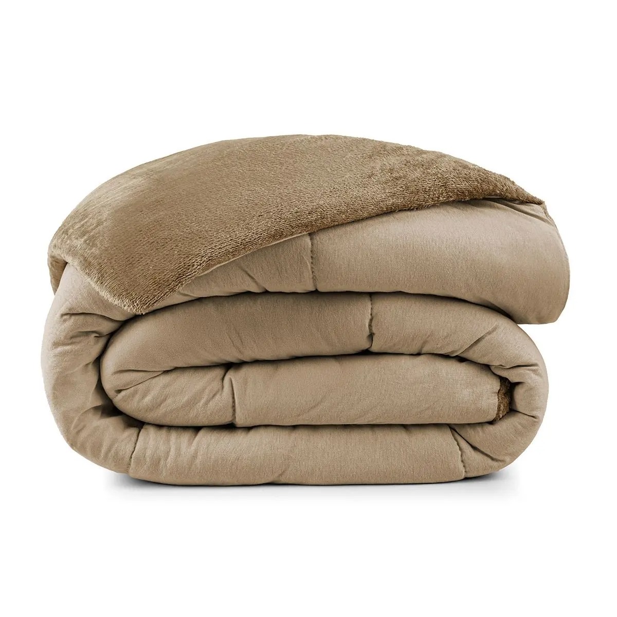 Coberdrom Casal Queen 100% Algodão Dupla Face Malha Premium cor:Cáqui - Bia Enxovais