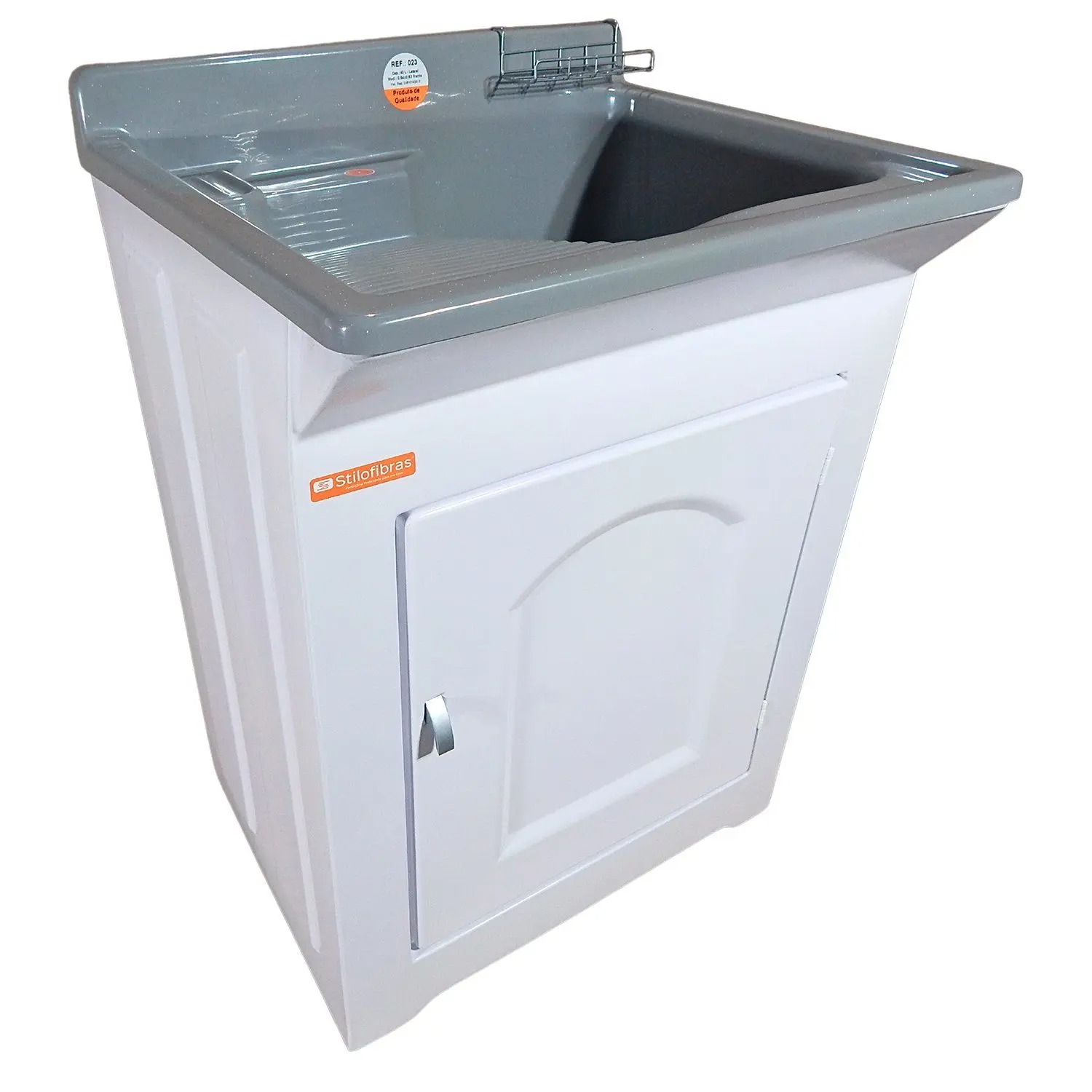 Tanque De Lavar Roupa Em Fibra 40L Esfregadeira Lateral Com Gabinete Plástico ABS impermeável para área extrna - Stilofibras