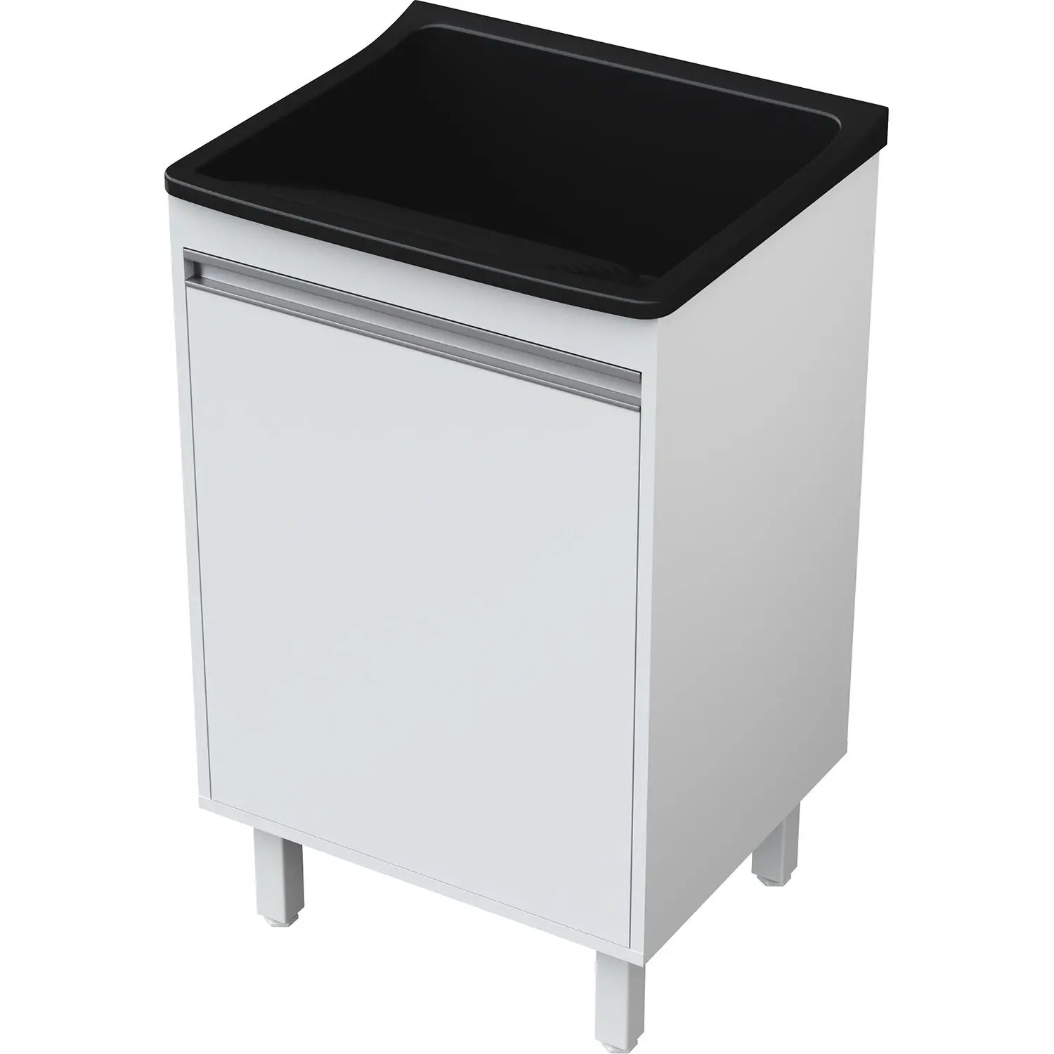 Tanque de Lavanderia Plástico 34 L com Gabinete MDF 53 cm Branco com Válvula e Sifão Entregue Montado - EJV Shoop