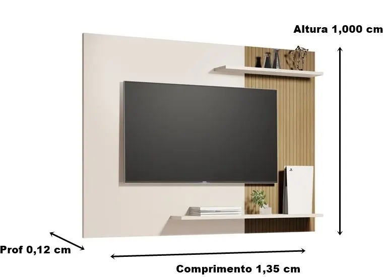 Painel Sala Quarto TV Smart até 55 Polegadas Elena com prateleiras Cor Off white / Ripado - MJM Casa dos Moveis - JM Casa dos Móveis - Imagem 2