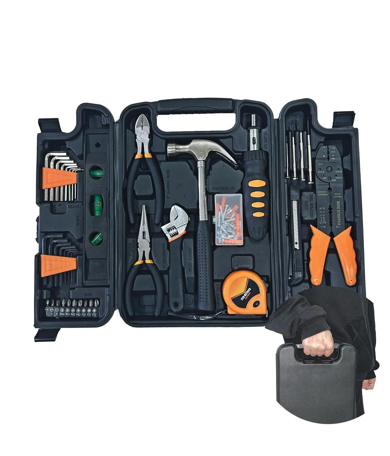 Kit De Ferramentas Domus Vita Com 129 Peças Completo Chrome Vanadium Martelo Alicates Trena e Muito Mais