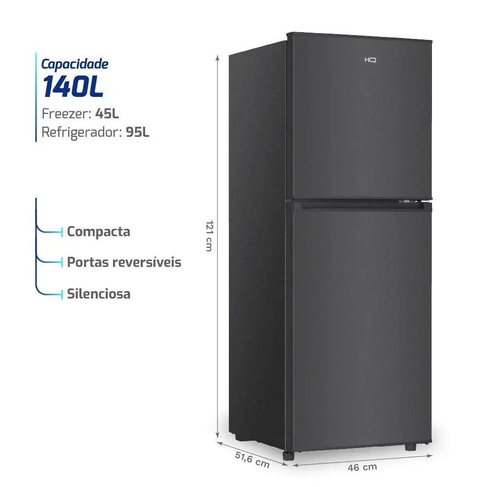 Geladeira Refrigerador Compacto HQ Defrost 140 Litros Preta HQ-140RDF 110/220V - Imagem 2