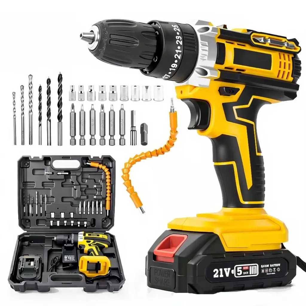 Parafusadeira Furadeira 21v Com 2 Baterias Bivolt Profissional 60Hz Sem Fio Com Maleta De Ferramentas Linha Premium - AERO HOME