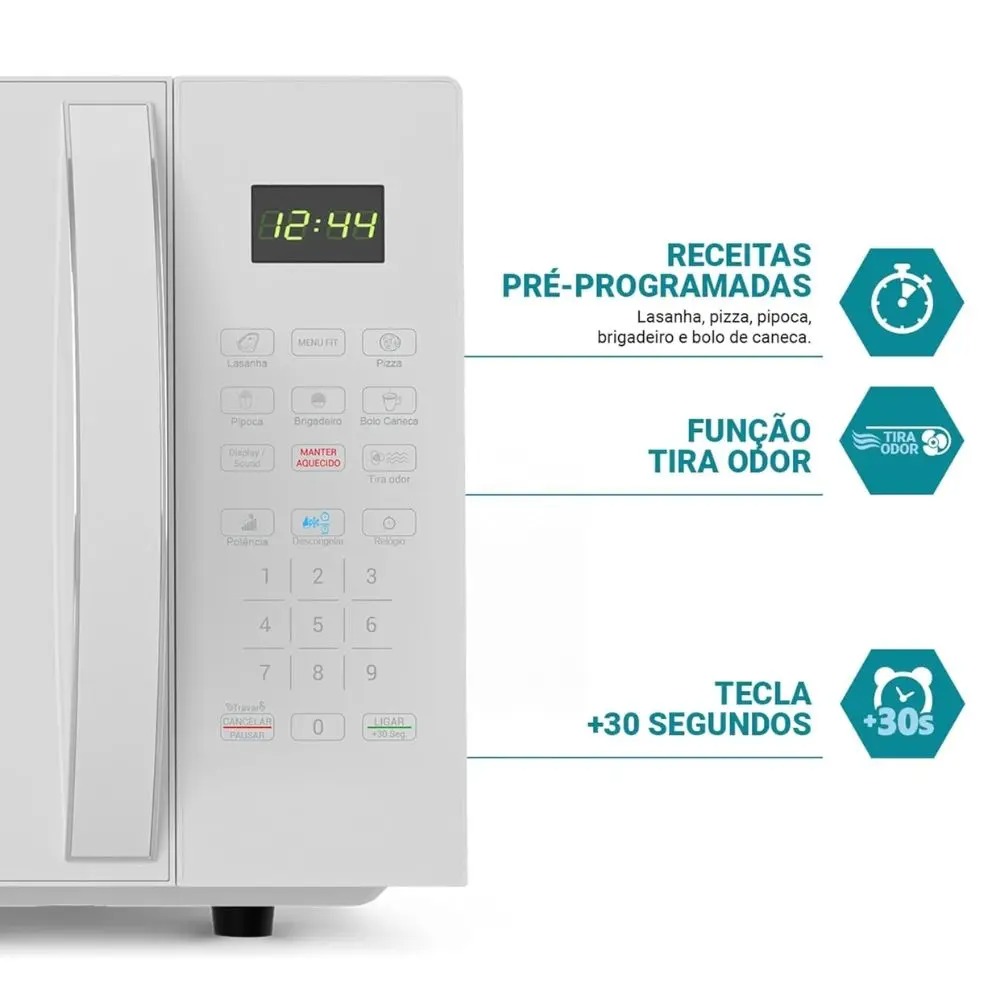 Microondas Philco PMO30B 28L 1100W Com Função Descongelar Rápido, Trava de Segurança e Display Digital 110/220V - Imagem 7
