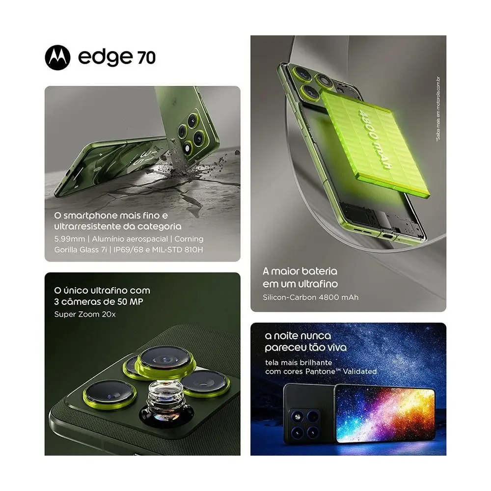 Smartphone Motorola Edge 70 5G 256GB, 24GB, 8GB RAM 16GB RAM Boost, Ultrafino, 3 cameras 50MP, Tela 1.5K extreme Amoled 120hz - Imagem 4