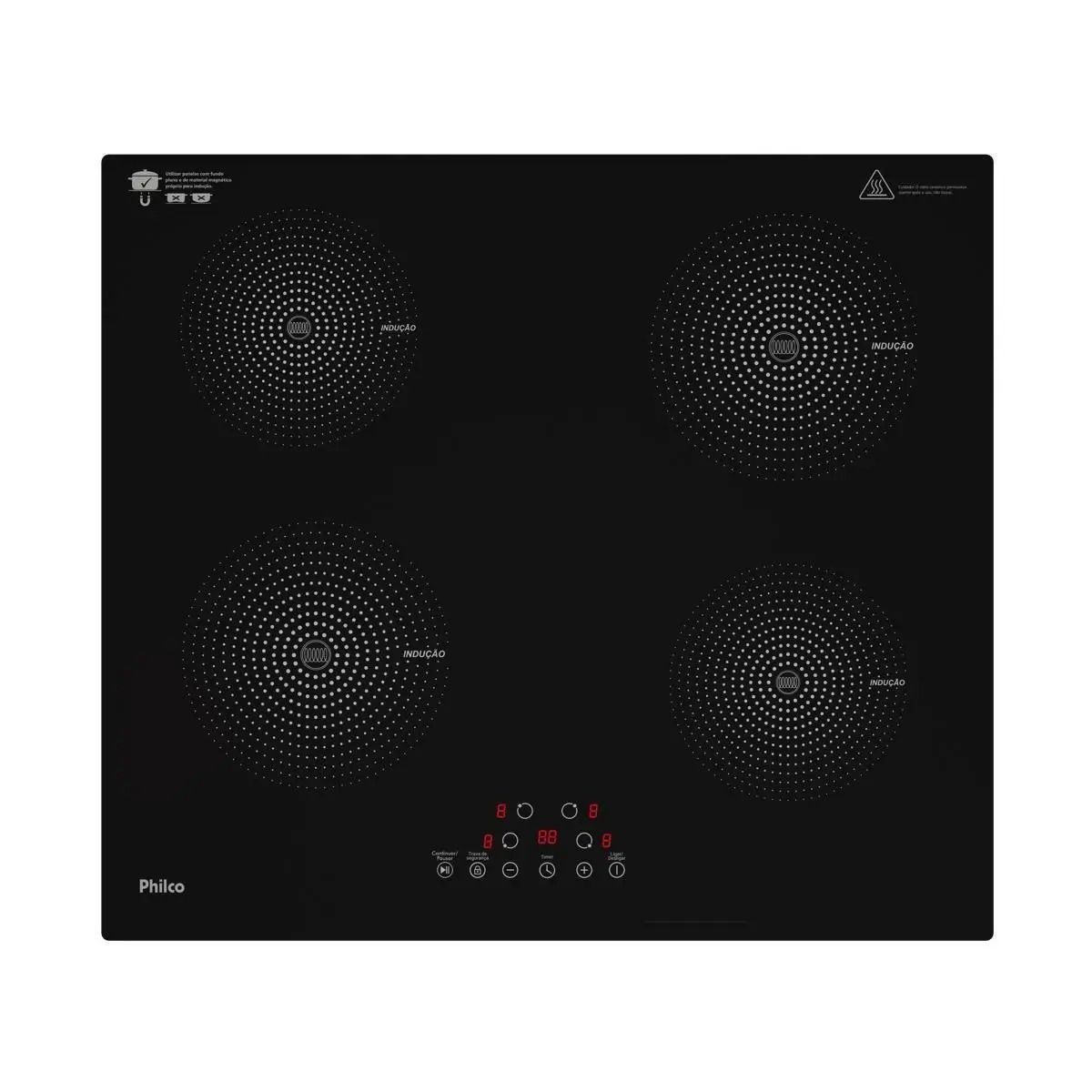 Fogão Cooktop Indução Philco PCT40A Preto 4 Bocas Vidro Cerâmico Touch 9 Níveis 110/220V