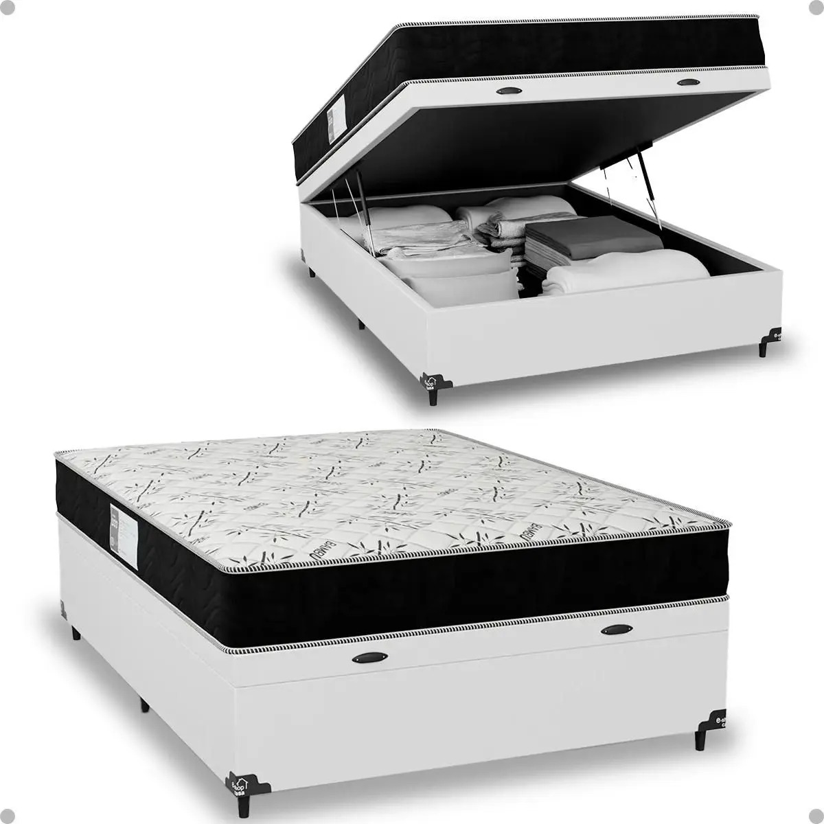 Cama Box Baú Viúva + Colchão D33 One Face - 61x128x188cm - Várias Cores - e-Shop Casa