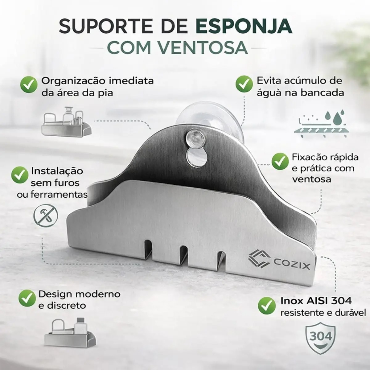 Kit Pia Cuba 70x40cm Inox 304 Com Torneira Extensível, Lixeira 4L e Dispenser de detergente de Embutir, porta esponja com Ventosa Cozinha Gourmet - Cozix - Imagem 2